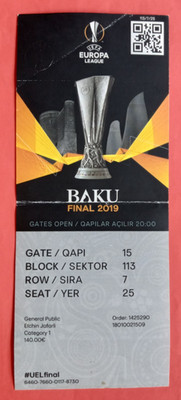Genuine Ticket Europa League 2018/19 FINAL CHELSEA FC - ARSENAL FC / A!  Top
