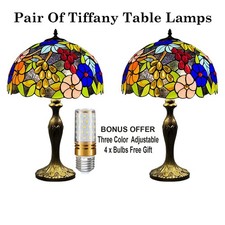 2x Tiffany Style 16 Inch Multicoloured Stained Glass Table Lamp Shades UK