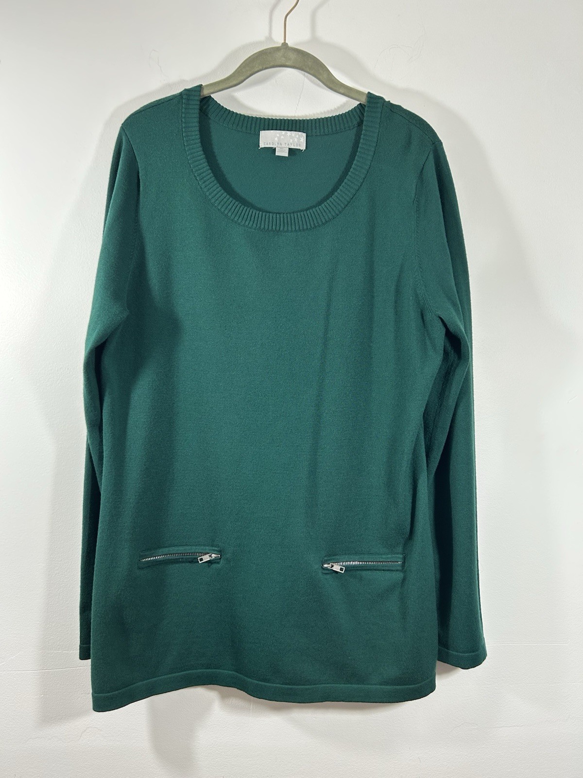 Carolyn Taylor Women's Long Sleeve Green Tunic Sweater Two Front Zippers Size XL
