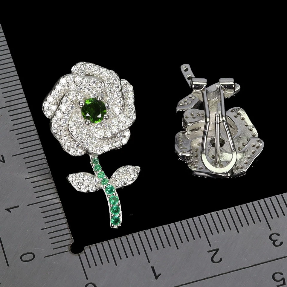 Brincos de prata esterlina 925 redondo cromo pedra preciosa diópsido sem taxas de importação dos EUA - Imagem 3 de 4