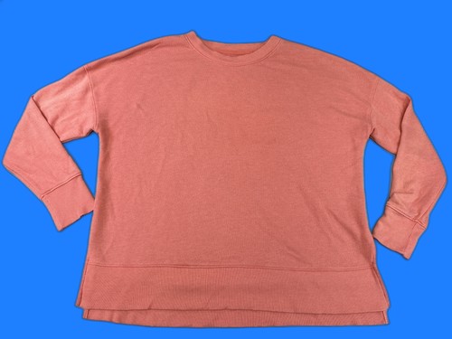 TIME AND TRU Women's Coral Cotton Crewneck Long Sleeve Sweatshirt L Relaxed Fit