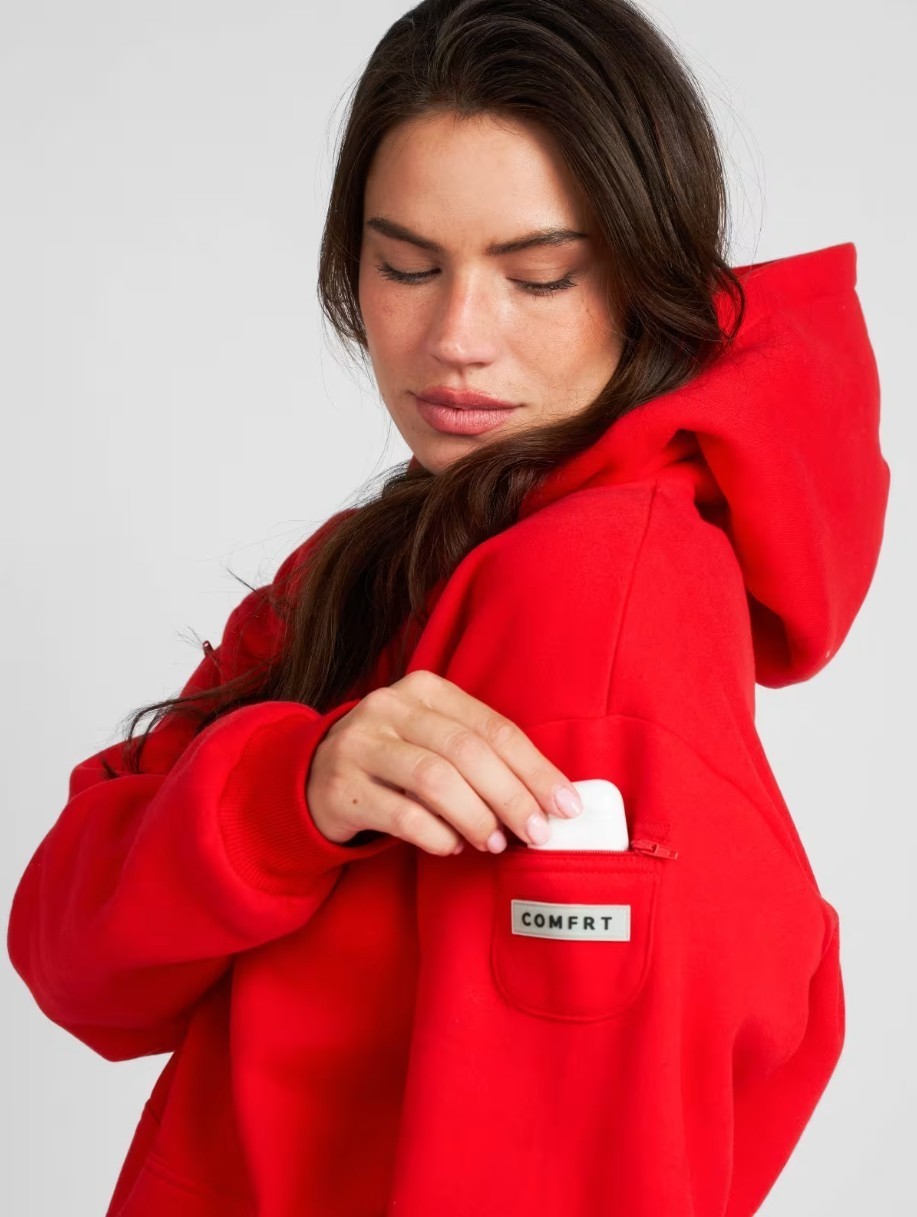 Comfrt Travel Essentials Zip Hoodie Crimson XS - Viral on Tiktok