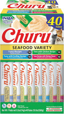 Churu Cat Treats Grain Free Lickable Creamy Pur e 40 Tubes Tuna Seafood Variety