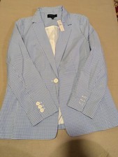 NWT Talbots Blue White Gingham Plaid Blazer Jacket