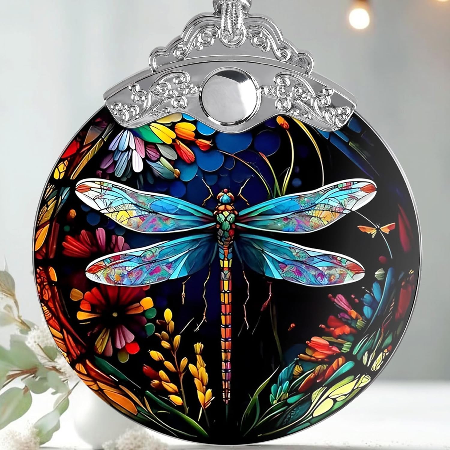 Christmas Dragonfly Ornament - Stained Glass Decor for Tree,