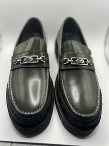Neuf Gucci mocassins épais pour hommes chaussures cuir semelle caoutchouc olive chaussures G 11/US 11,5