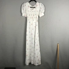 Vintage Young Edwardian Dress Womens Small Floral Puff Sleeve Maxi Boho 70s