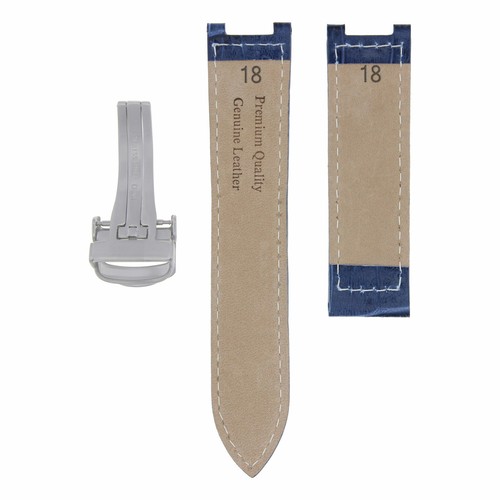 LEATHER WATCH STRAP BAND DEPLOYMENT CLASP FIT 35MM CARTIER PASHA WATCH 18MM BLUE - 第 5/5 張圖片