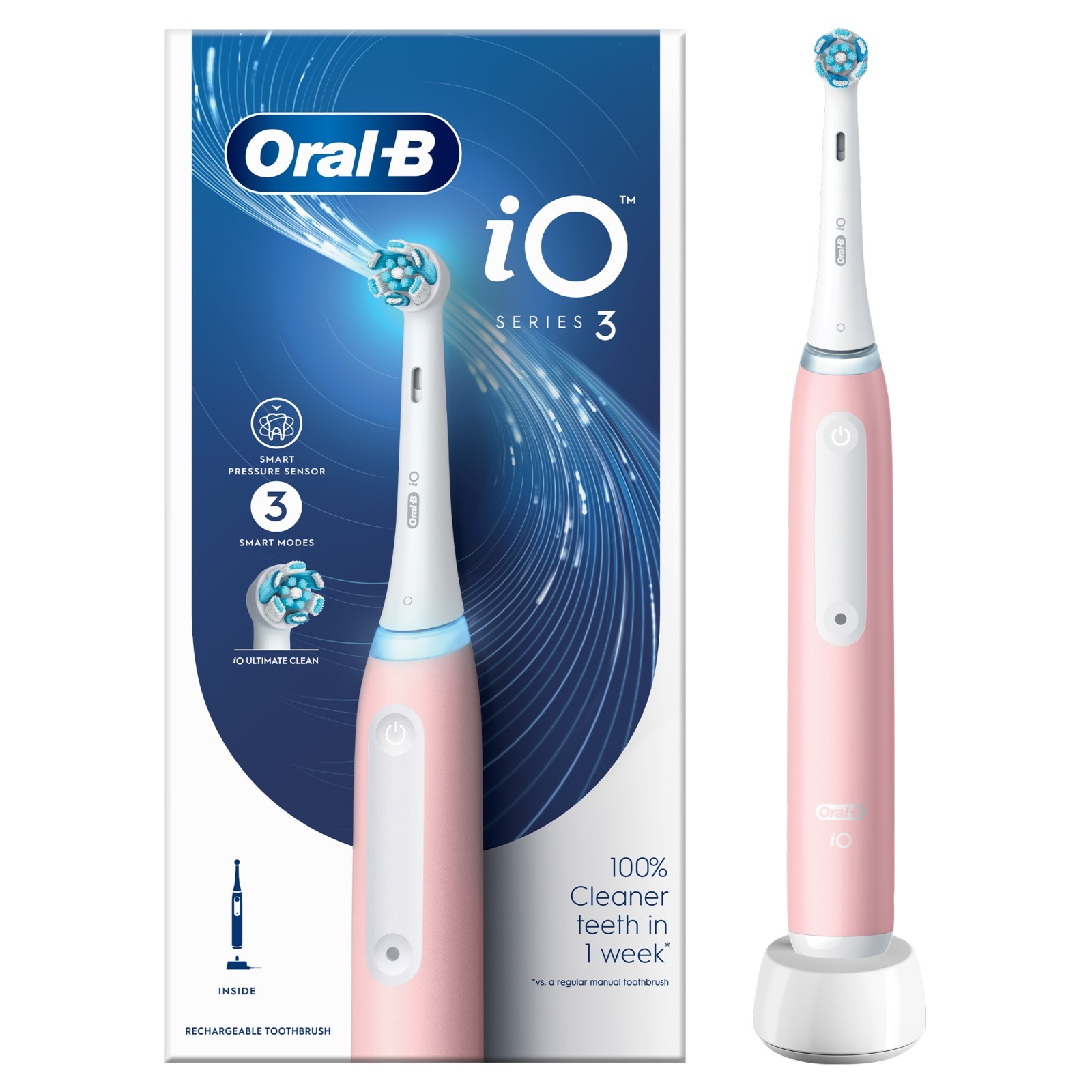 Oral-B iO3 Electric Rechargeable Toothbrush with 3 Cleaning Modes Blush Pink