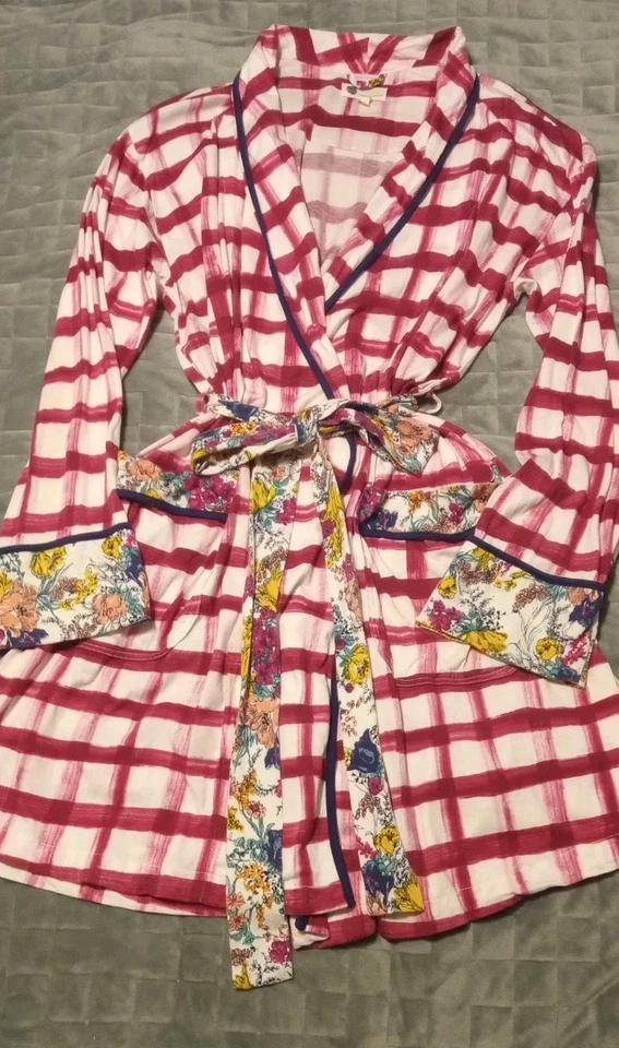 Floreat Loved by Anthropologie Robe Size M/L Pink White Windowpane Floral - Image 4 of 4