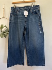 American Eagle Jeans Dreamy Drape Baggy Wide Leg Low Rise Stretch 14 Short NWT