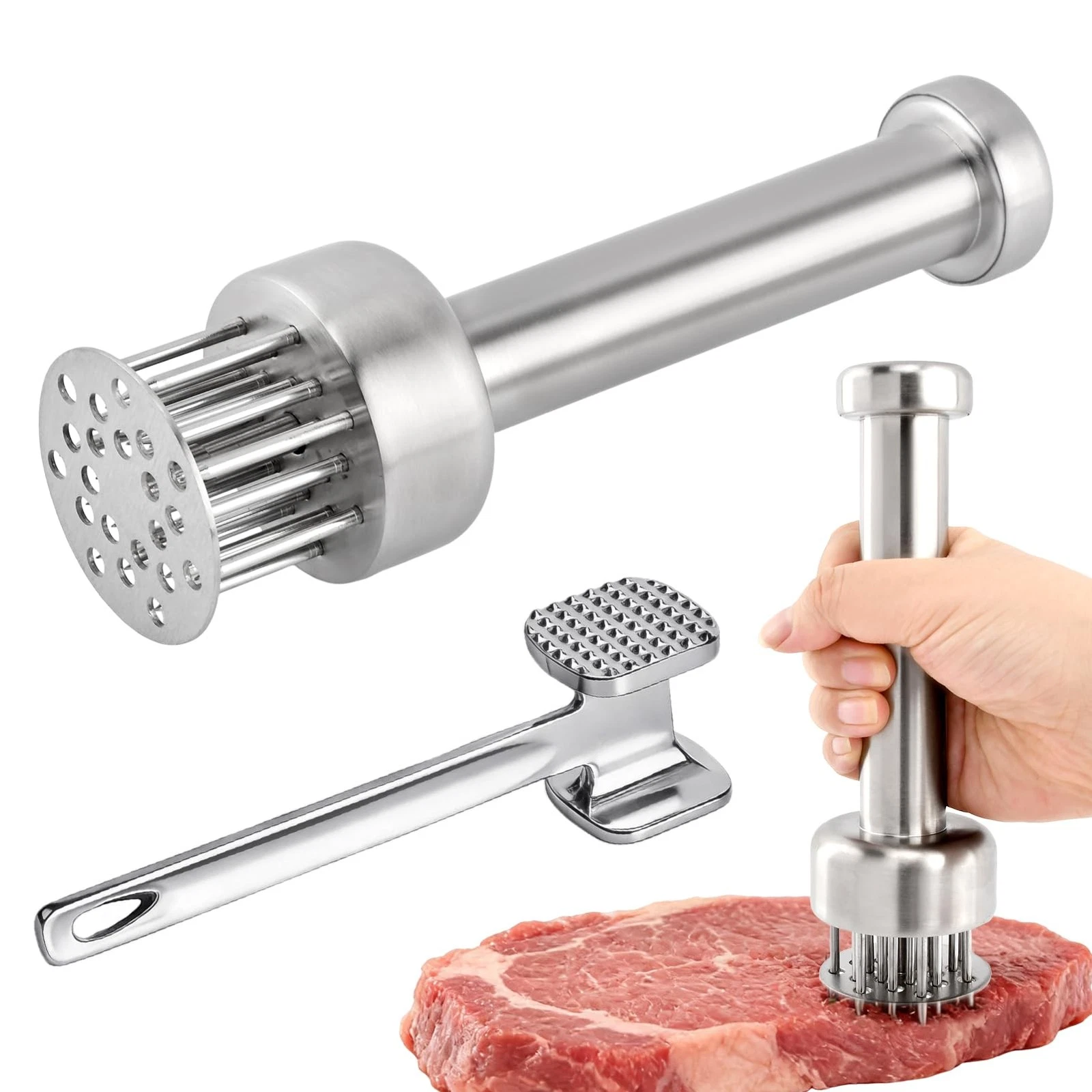 Set of 3 Meat Tenderizer Tool with Meat Tenderizer Mallet and Cleaning brush,...