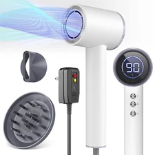 1600W Ionic Hair Dryer With LED Display & Magnetic Nozzle for Women Travel Salon