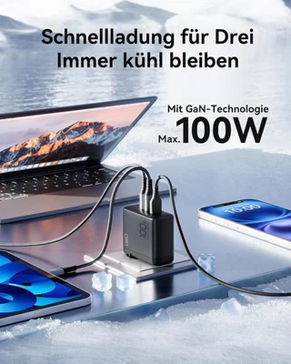 INIU Ladegerät 100W USB C Laptop Schnellladegerät Mit USB C Kabel Gan 3-Port M