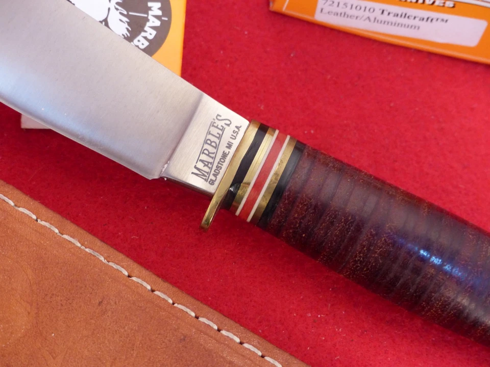 Marbles Gladstone США Trailcraft новом в коробке фиксированное лезвие кожаный/алюминиевый нож - Изображение 2 из 4