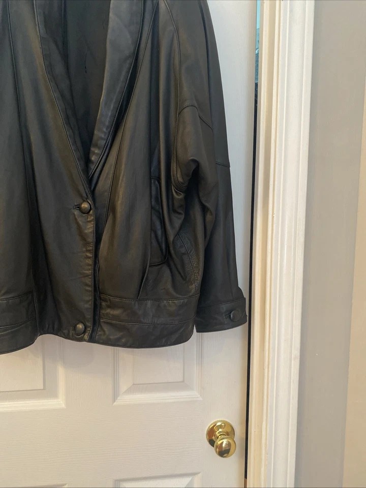 CHAQUETA DE CUERO DE CORDERO GENUINA NEGRA PARA MUJER MELISSA ROBIN, TALLA M, Foto 3 de 4