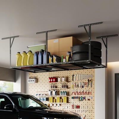 Overhead Garage Storage Rack Stable Support Ceiling Mounted Adjust Height 600LBS