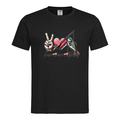 Männer T-Shirt Peace Love Fishing Fischer Angler Fisch Motiv Geschenk  S - 4XL