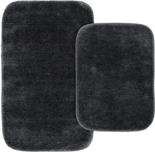 Dark Gray Bath Rug Set 2 Piece 17X24 21X34 Ultra Soft Non Slip Machine Washable