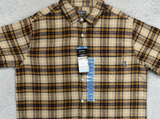 Eddie Bauer Shirt Mens Large Tan Plaid Bristol Flannel Button Up Long Sleeve NEW