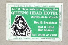 Matchbox label Pub The Queens Head Hotel Ashby de la Zouch Leicestershire MR143