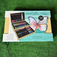 Mixed Media 104-Piece Deluxe Art Set with Wooden Box and Drawing Supplies NEW