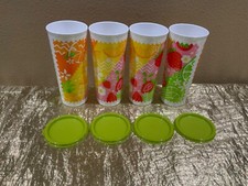 New Beautiful Set of 4 Tupperware 16oz Tumblers with lids in Fruit Theme Colors