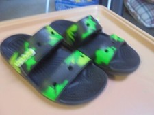 New Crocs Classic Tie Dye Graphic Sandal Men's 5 Women's 7 Black/lime Punch