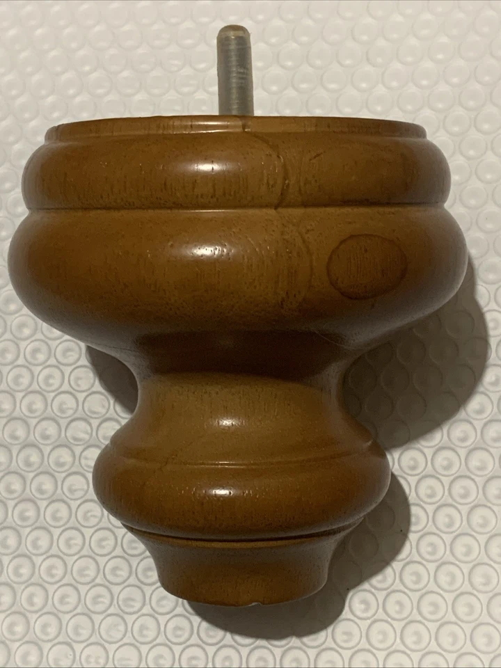 Furniture Leg 5”H X 4-3/4” Dia. Sofa Bun Solid Oak / Light Mahogany Finish - New - Image 4 of 4