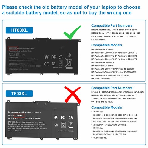 Lot HT03XL Battery for HP Pavilion L11421-2C2 L11119-855 15-CS 15-DA 14-CE 14-CF - Picture 12 of 15