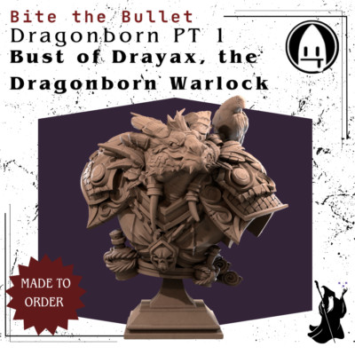 Bust of Drayax, the Dragonborn WarlockDragonborn 3dprinted Fantasy D&D RPG Mini