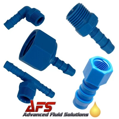 Tefen Blue Nylon Hose Fittings Plastic Barbed Pipe Joiner Threaded Connectors UK