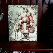 OLD SHABBY VINTAGE PRIMITIVE FOLK STYLE CHRISTMAS RUSTIC SANTA WOODSY CABIN SIGN