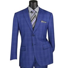 BIG  TALL Men's Blue Glen Plaid 2-Button Classic-Fit Suit w/ Peak Lapel NWT
