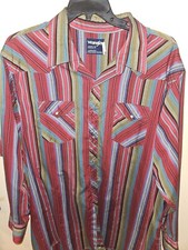 Vintage Wrangler Shirt Adult 19 Colorful Striped Made in USA Mens Single Stitch