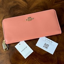 NWT Coach Light Coral Smooth Leather Slim Accordion Zip Around Wallet