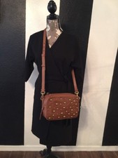 NWT 295 Badgley Mischka Cognac Bianca Studded Crossbody