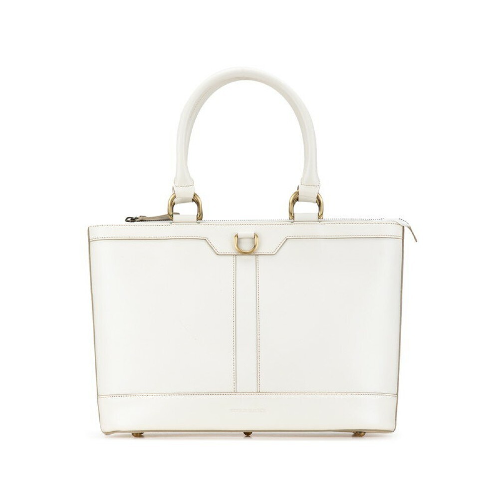 Burberry Handbag Brand Logo Nova Check White Leather Metal fittings Women