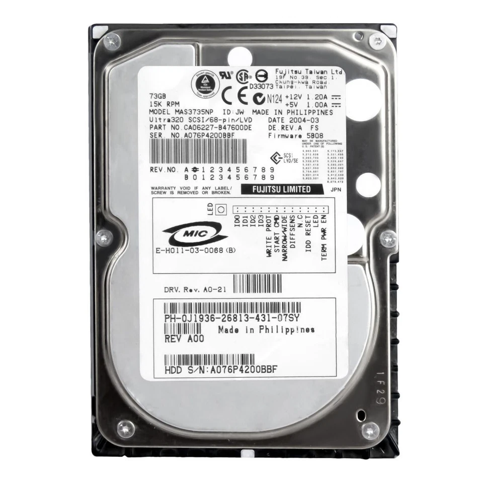 Hard Drive Dell 0J1936 MAS3735NP 73GB 15000U/Min 8MB SCSI 68-pin U320 3.5 " Inch - Image 3 of 3