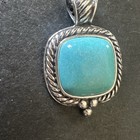 925 SQUARE TURQUOISE STERLING SILVER Statement PENDANT SIGNED — photo 2