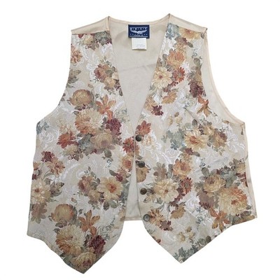 Vtg BEST American Clothing Co Floral Brocade Vest Medium Beige Button Front