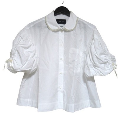 Simone Rocha Pearl-embellished Collar Puff Sleeve Blouse, UK10 White Women USED