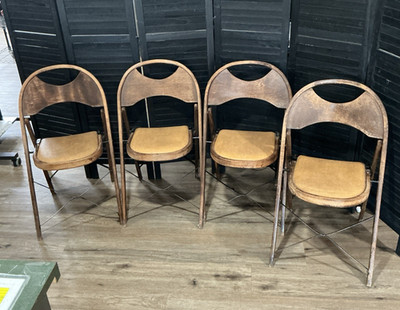Set of 4 Solid Kumfort Mid Century Folding Chairs Hourglass Bent Wood Back Moder