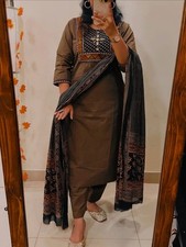 Pakistani Bollywood Ethnic Kurti Pant Dupatta Set Indian Women Top Kurta Set