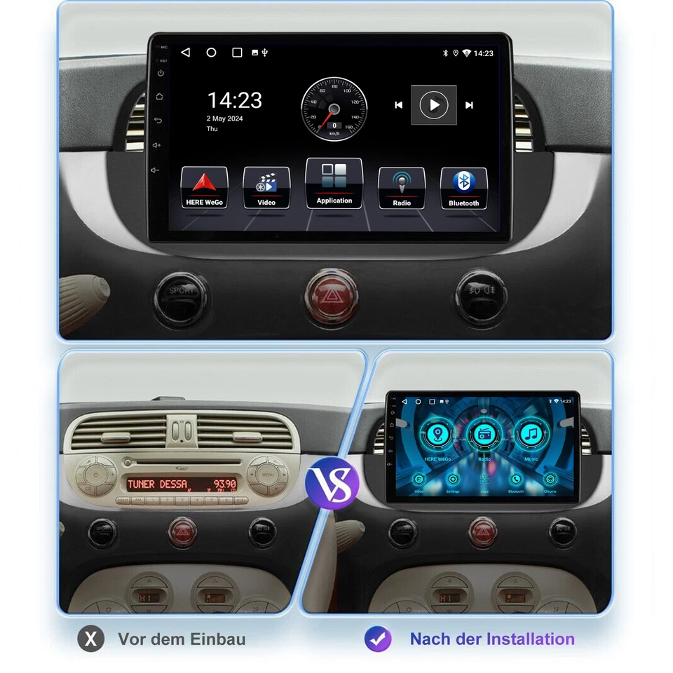 4+64GB Android 14 Autoradio Stereo GPS Wifi Carplay DAB+ Für Fiat 500 2007-2015 - Bild 4 von 4