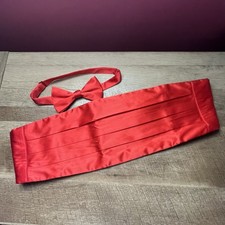 Classic Red Silk Cummerbund Bow Tie Set Formal Tuxedo Wedding Prom