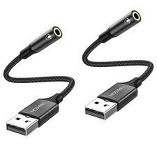 MOSWAG USB to Audio Jack Adapter 0.65Feet/20cm, External 2 pack, Dark black