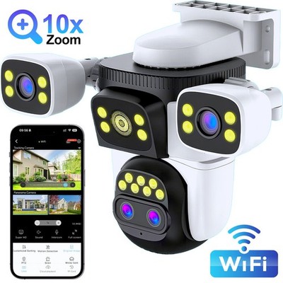 5MP WiFi Camera UHD IPC Outdoor Four Lens 3 Screens PTZ Camera Security Cam CCTV