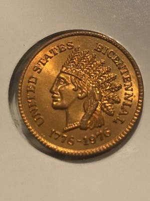 1776 -1976 Bicentennial Indian Head Treaty of Alliance 20 MM Copper