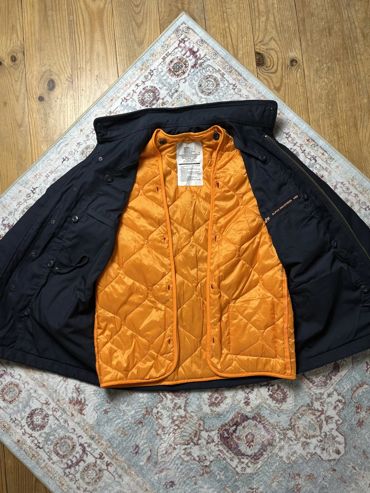 Alpha Industries M-65 Field Jacket Mens M Navy Blue Orange Quilted Liner Hood - product detail image 13